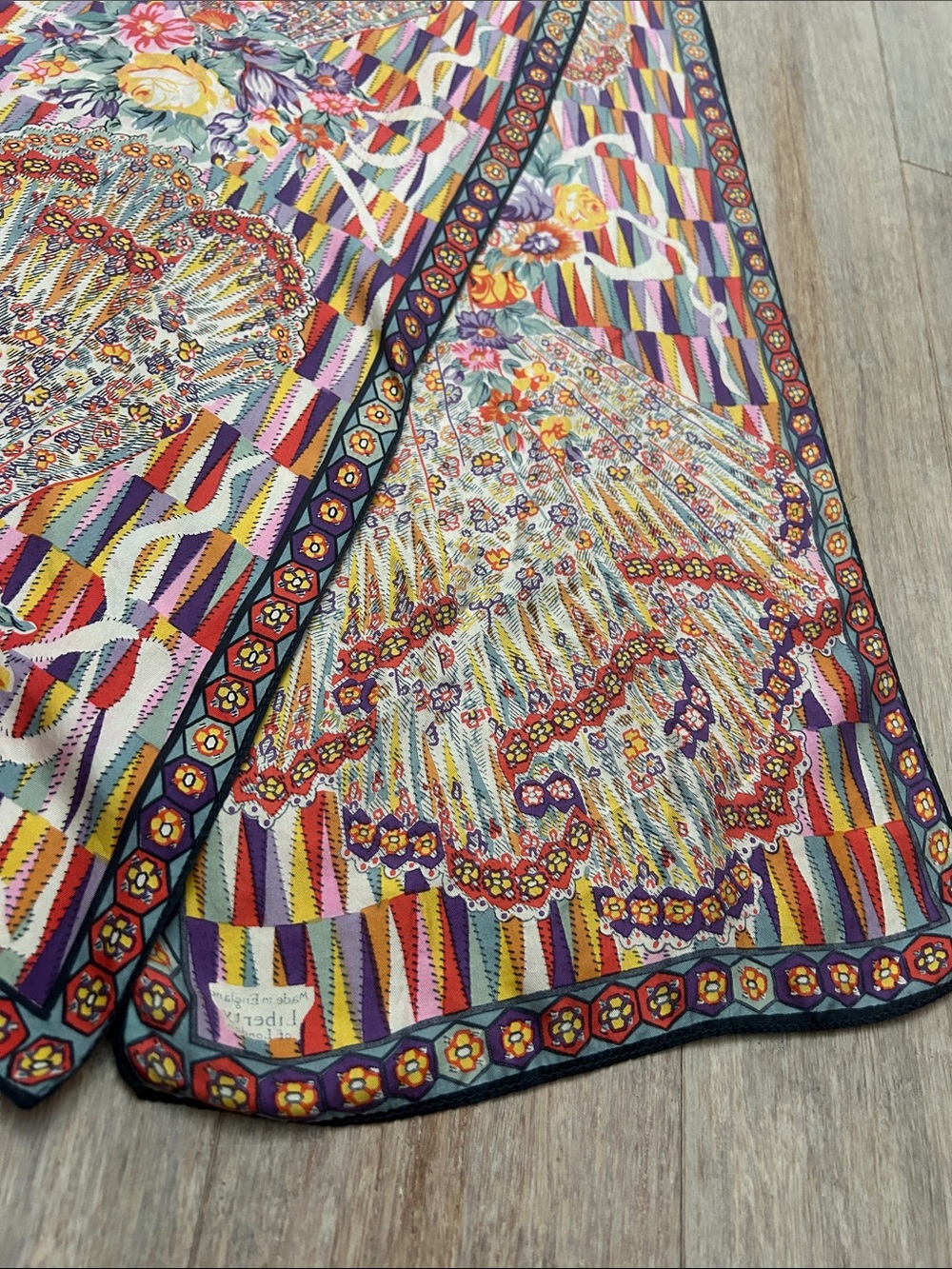 VTG Silk Liberty of London Made In England Vibrant Floral Fan Print Long Scarf - Picture 6 of 16